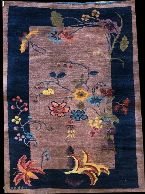 Nice purple ground Art Deco Chinese rug. Overall is in good condition with a couple of area where show minor wear.            