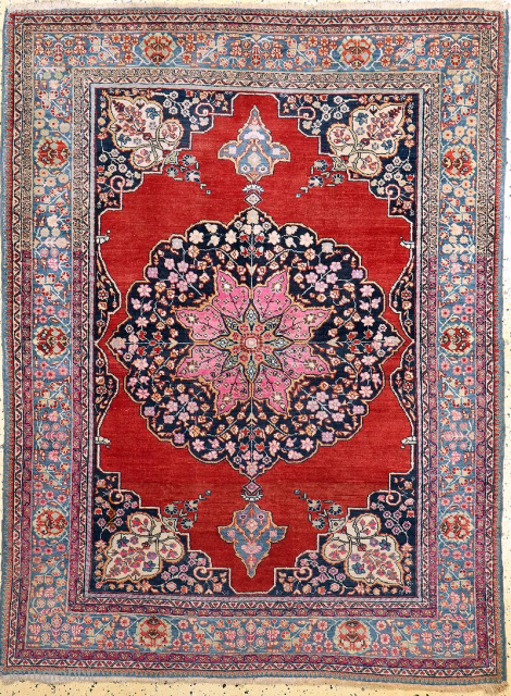 Antique Tabriz with a Khorasan vibe (or vice versa!), early 20th century. Majestic with a plain field. 6’2” x 4’8”.             