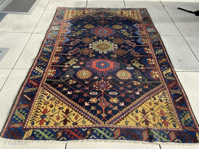 Antique Hamedan size 200x135 , beautiful colors ! Good floor both ends missing guard boarders!                  