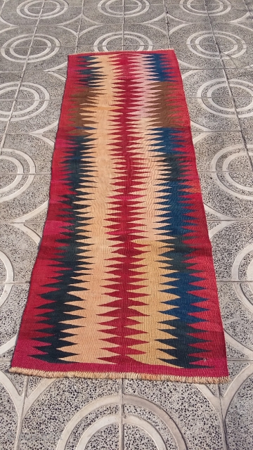 Eye-catching karadagh runner kilim 
Mid 19th century,wool foundation, naturally dyed, 285 cm * 95 cm
Collectors choice                 