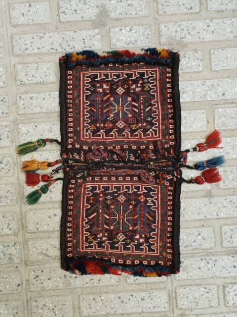 Enchanting Bakhtiary mini size khorjin(achmeh),excellent  condition 
Edges are weaved perfectly with goat hair
A rare piece                 