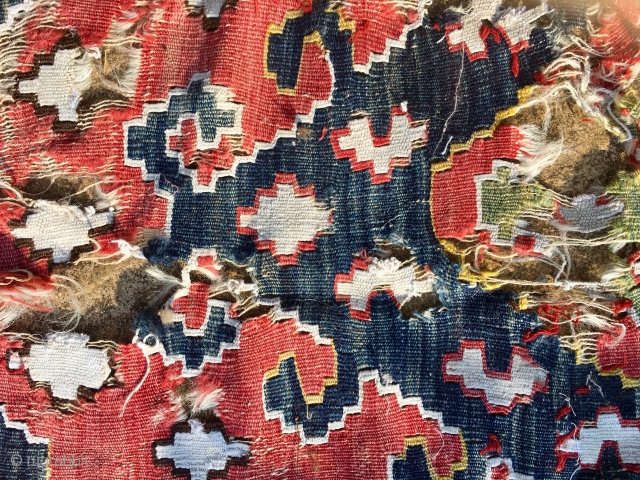 Central Anatolian kilim fragment C18th wool and white cotton approx 80 cm by 50 cm 
Although fragment good example and good colours 
Pay PayPal or BACS transfer   postage included   ...