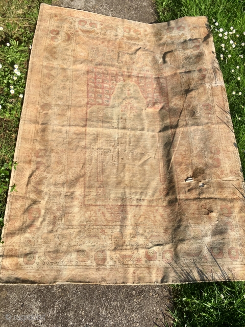 Ottoman Silk Prayer Rug 186 cm * 126 cm 
Conserved face down, with damage and wear but mostly complete 
Pay PayPal or BACS transfer   postage included   for UK  ...