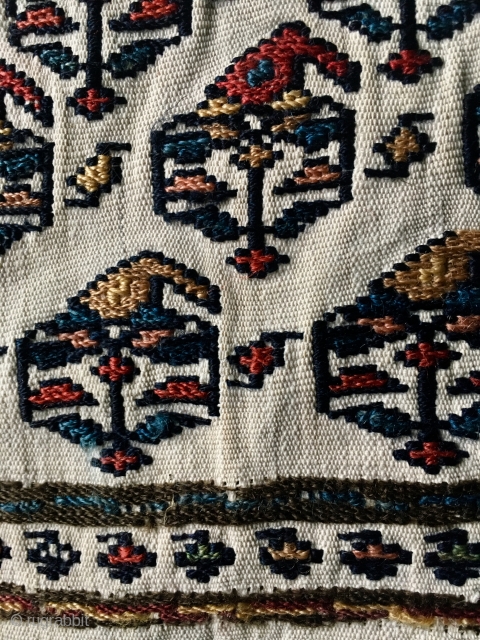 NWPersian ? Bag Face 36cm *26 cm   wool soumack stitch on woven cotton base. Fine condition beautiful colours circa 1900           