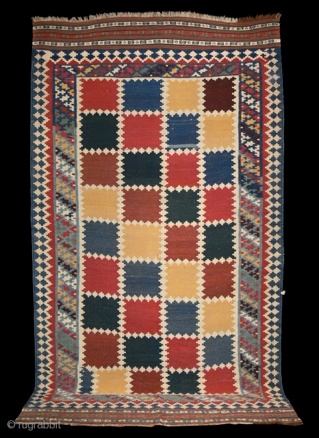 Ref 1327 Qashqai kelim, circa 1900. 8'3 x 4'8 - 250 x 142. Good condition without restoration. All natural dyes.             