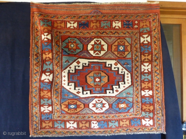 Ref 1527 Antique Bergama - Kozak. 3.0 x 3'0 - 100 x 100.  In good condition with some small restoration to top corners.  Circa 1880 or earlier with all natural  ...