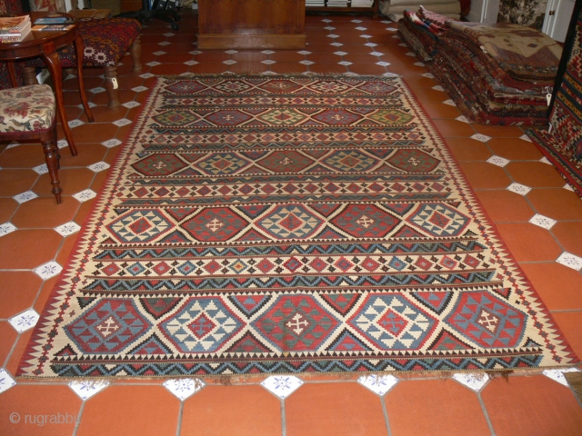 Ref 1430 Shirvan kelim.  Nineteenth century with all natural dyes. 9'8 x 5'7 - 293 x 170.  Excellent condition            