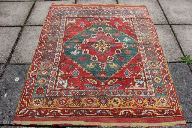 1458 Antique Dazkiri rug circa 1850 or earlier in good condition with some small invisible restoration. 5'6 x 4'5 - 168 x 135          