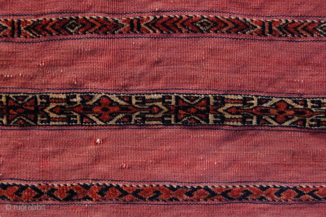 Very fine antique Tekke Turkoman ala (red) chuval 113 x 66 cm (3ft 9" x 2ft 2") 2nd third 19th century. All natural dyestuffs, colours: red, pinkish red, dark blue, greenish blue,  ...