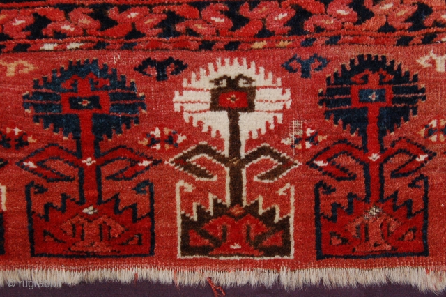 Antique Kizyl Ayak Ersari subtribe Chuval 148 x 83 cn (4ft 11" x 2ft 9") last quarter 19th century asymmetrical knotting open to the right turned upwards (top knot row symmetrical) warps:  ...