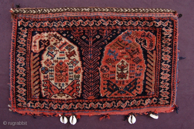 Antique Afshar bag 48 x 30 cm (1ft 7" x 1ft) 19th century fine symmetrical knotting warps: 2 threads Z spun ivory wool wefts: fine red wool (two strands) all natural dyes  ...