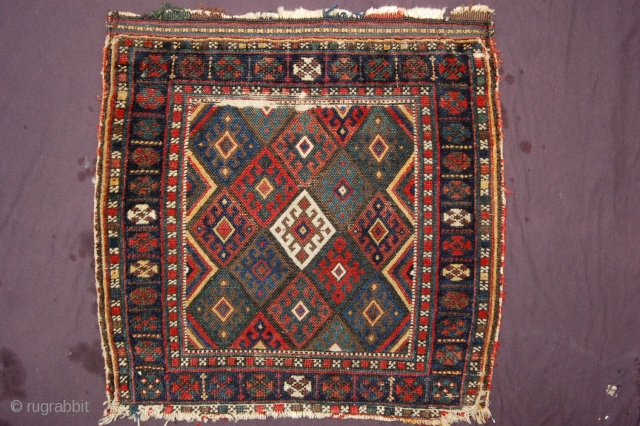 Antique Sanjabi Bagface 60 x 58 cm ( 2ft x 1 ft 11") 2nd half 19th century together with its seperate original kilim back all natural dyes colours: red, 2nd red, dark  ...