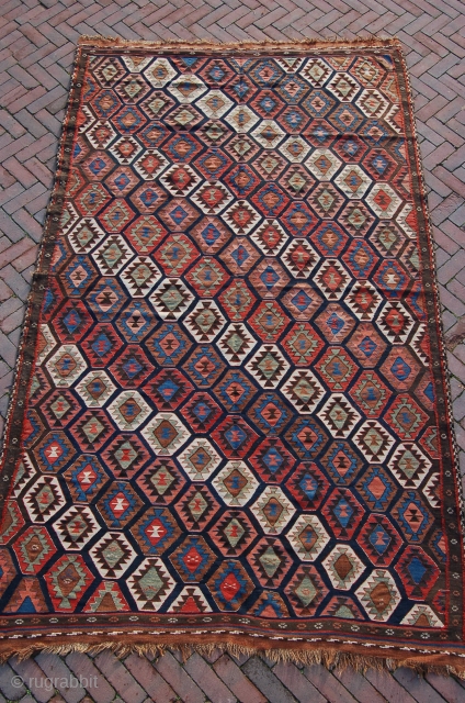 antique Veramin kilim 263 x 159 cm  (8ft 9"x 5ft 4") last quarter 19th century, all natural dyestuffs, good complete condition all around with mild traces of ageing 2 very small  ...