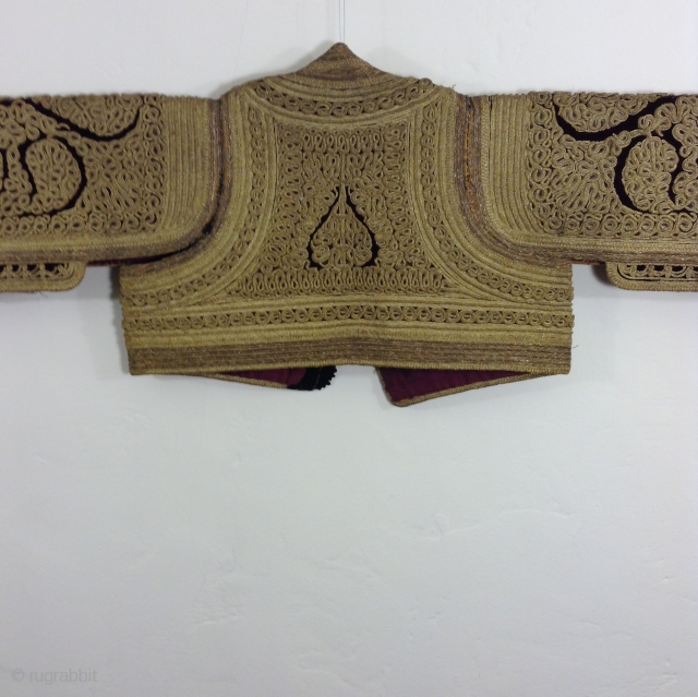 Rare Turkish vest with gold covered thread which is sewn on to the fabric.  This vest is in perfect condition.  It is covered in the elegant designs and I am  ...