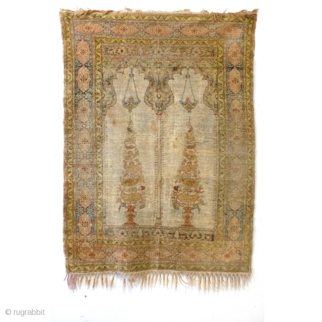 Silk, Antique Hereke, even wear, low pile. Softly fading away.
170 x 118 Cm. 5.6 Ft. x 4 Ft. 
              