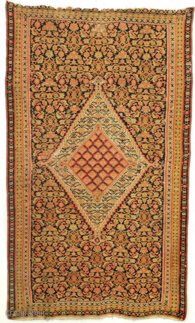 Fine kilim Senneh, Sanandaj, 1880, 120 x 200 cm. 4 ft. x 6.6 ft. 
Some wear in the top border. 

Rob Schipper, www.tablesXL.com          