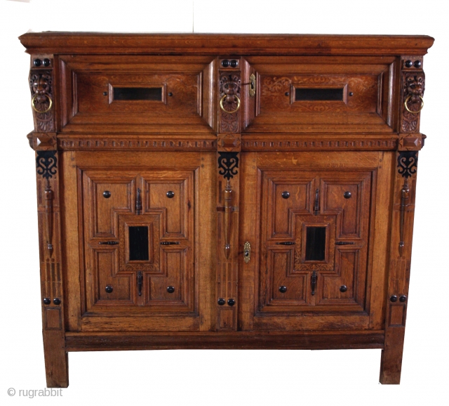 Fine Dutch 17th century Zeeuwse 'Kast', 4 doors cabinet from the south Dutch provence Zeeland ( Sealand) 
Beautiful and original blond oak wit ebony. 
Intarsia technique. see details. Two pars, In an  ...