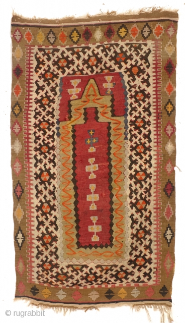 Kilim late 19th century, Sarkoy influence. 
88 x 153 cm. 2. ft. x 5.1 ft.                  