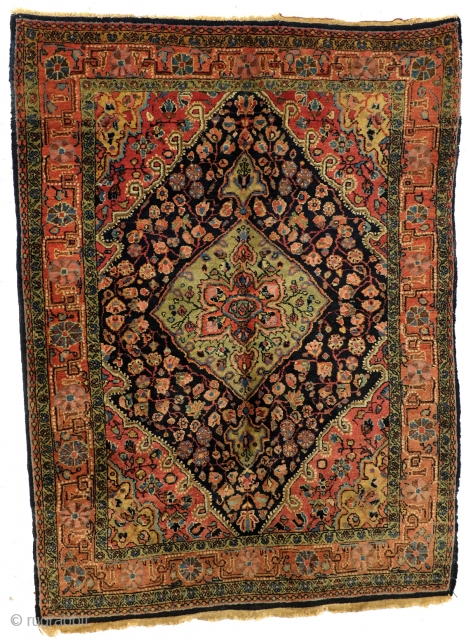 Farahan Sarough, early 20th century, 90 - 100 years old.
Full pile, very good condition. 
Natural vegetable colors. 
150 x 110 cm. 
75 kn/inch. Wool on cotton. 

on hold for now, not sure  ...