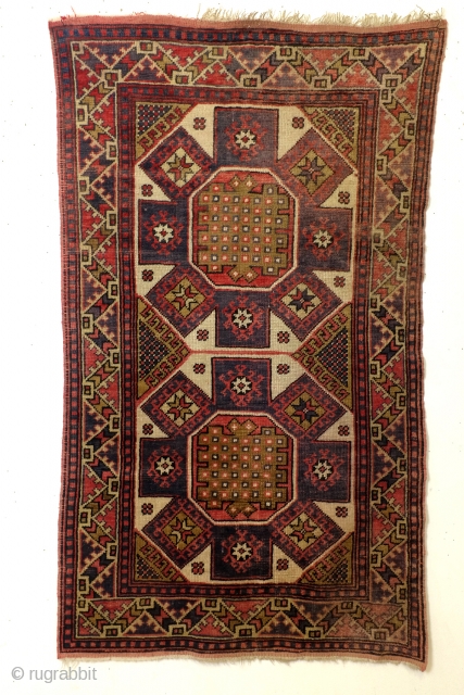 Bergama, West Anatolia, early 20th century about 100 years old. 
Looks very Caucasion, Seichour , Shirvan area, Derbent. 
Clear colors, strong and bold geometrical designs.
But this is typical West Anatolia. 
In the  ...
