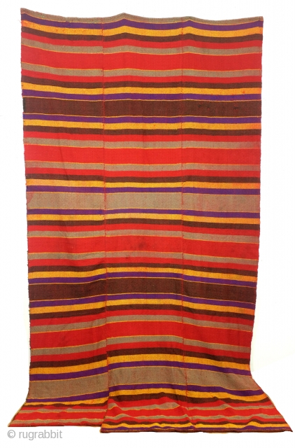 Bulgarian kilim, jajim, but different made; two colors embroided in one pattern. 
This gives an optical effect. See detail photo's. 
Used on couches.  
size; 335 x 180 Cm. 
Made in 3  ...