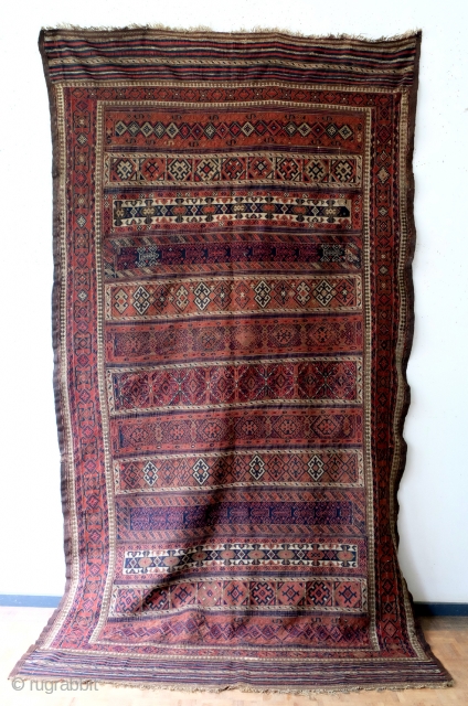  1880 Verneh with soumack combined. 
I think it is Afshar. 
330 x 175 Cm's. 
Well restored. Was a horizontal wall hanging for years. 
Natural colors. 
Ask for more Photo's or details.  ...