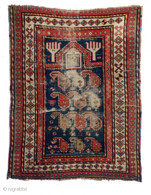 1890 Kazak Shirvan area, Prayer rug. 85 x 115 Cm. 
Lovely worn in worship.                   