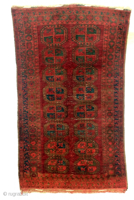 Ersari Bouchara, antique, beautifully aged, 1890 - 1910. 
Strong totem on the wall. Natural dye. Size 180 x 106 Cm. 6 feet x 3 feet 5 inch.      