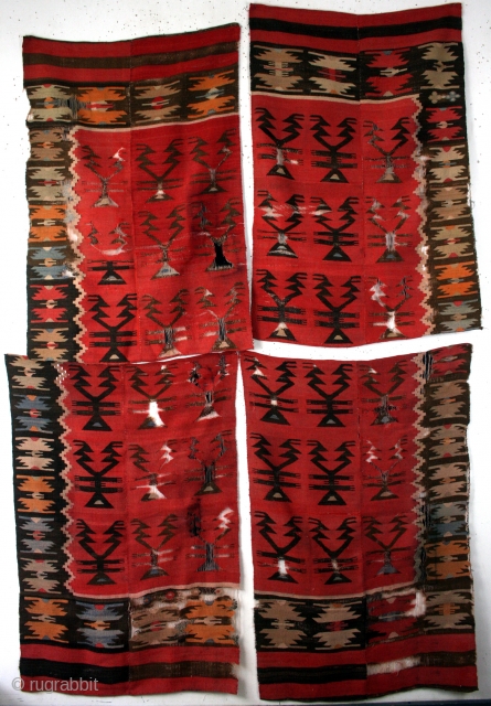 antique Bulgarian fragments of a complete kilim.
Called Sarkoy althaugh  it's not Anatolian but 100% Balkanski. 
Natural colors. 
Bought one from a dealer and later he proved to have the rest..
Each is  ...