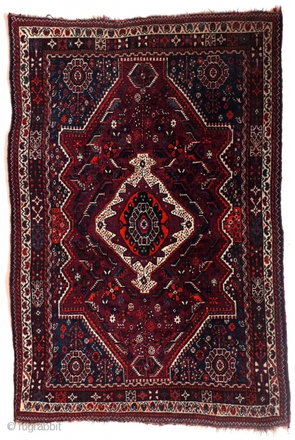 Qashqai, Kashkouli, 222 x 150 Cm. 7.4 feet x 5 feet. 40-ies. 
Mid size nomadic rug. Very good condition.              