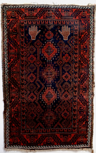 Belouch prayer rug area Turbat. late 19th century. 
as is. ask for more pix. 
155 x 102 Cm. 
              