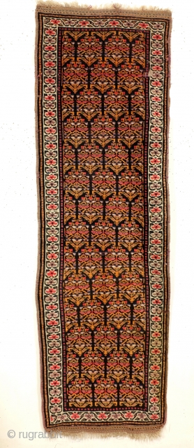 Meshkin - Ardebil, around 1910. Antique. Misterious rug. 
Very interesting pattern of a field filled with Simogh the mystical fire bird. What looks like a plant or flower is in fact an  ...