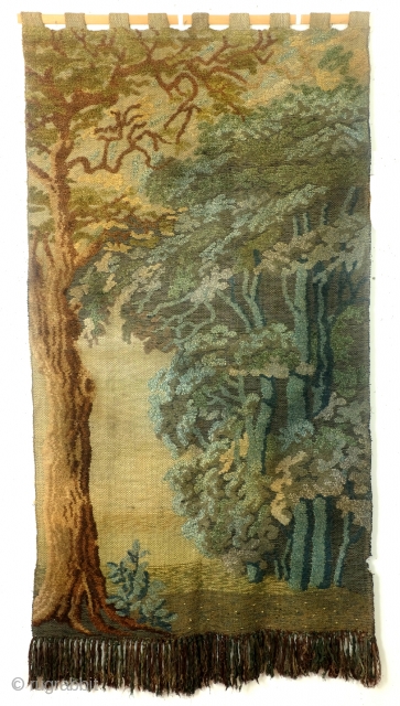 France or Belgium, late 18th century, wool and silk last 3 photo's are from the back side. 240 x 114 Cm. 8 feet high and 3.8 feet wide.     