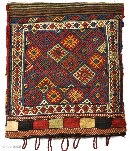 Complete bag, Shahsavan, silk on wool. 
Kilim back. Great condition. 57 x 70 Cm. 2 feet x 2 feet 4 inch. 
           