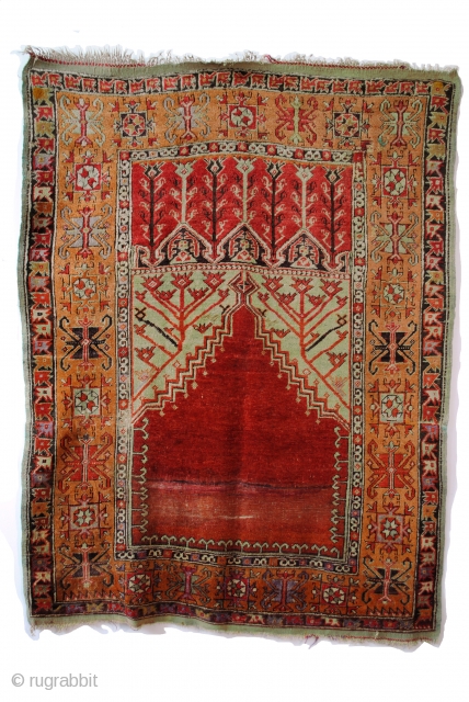 1870 Konya Prayer rug. In fair condition. 
natural colors, great green. 
182 x 137 Cm. 
                 