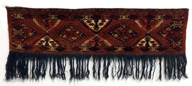 Torba Ersari Yomouth. 
150 x 40 without the fringes. 
150 x 60 with. 

not Choudor. 
Looks Choudor by the design, but Yomouth people made this design too. 
The difference is symetric knots  ...