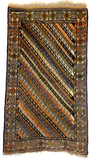 Afshar, 188 x 107 Cm.  6.2 ft. x 3.5 ft. 
Wool on wool. 

Old colors. Thight knotted. 


On this rug that is easy to see. 
These barber pole stripes are typical  ...