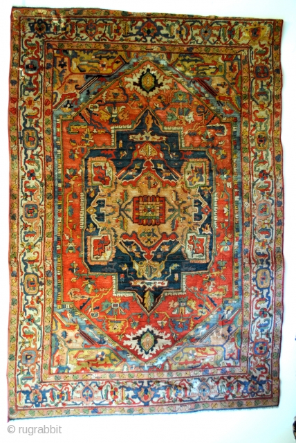 Arraiolos, Portugal, 19th Century embroided rug. 
286 x 190 Cm. 9.5 ft. x 6.3 ft. 

Untill the 19th century the people in Arraiolos 
used Persian designs like this Heriz design. 
There are  ...