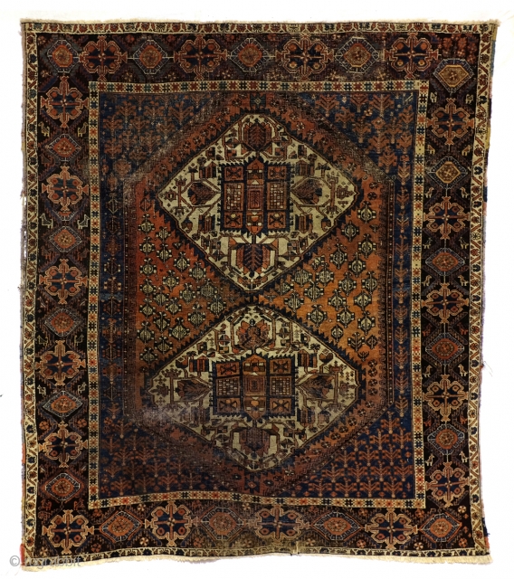 Afshar nomads, 20th. century  rug. 
184 160 Cm.  6.1 ft. x 5.3 ft. 
Worn, shabby chique, AS IS, 120 years old, no need to repair, great as an object of  ...