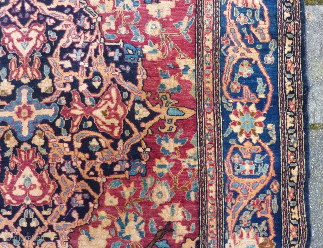 Isfahan, 206 x 131/141 cm., ca. 1900 in perfect, unrestored condition. Fine weave and a floppy handle. All natural dyes, endings secured. Will definitely better from a wash. Last picture taken in  ...