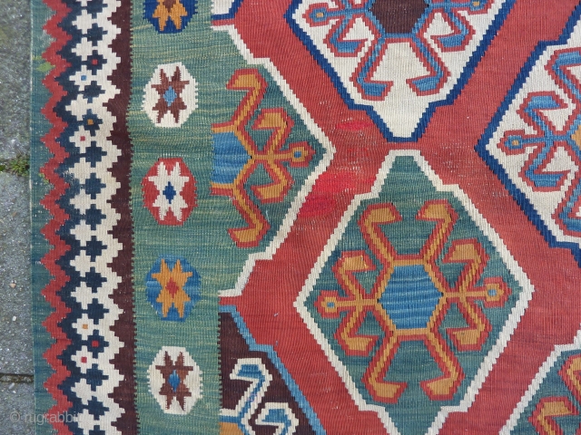 Qashqai Kilim, 278 x 160 cms., ca. 1900. Very clothlike and pliable. With two small damages and a few scattered minor repairs. Natural dyes.         