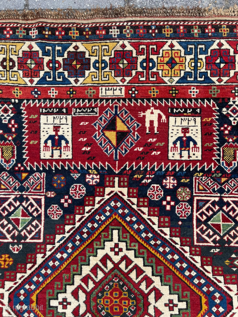 Armenian Shirvan, 121 x 153 cm. Dated 1329 ( AD 1911 ). All natural dyes and two small repairs, one at each ending.
From the collection of a co-worker of the well ...