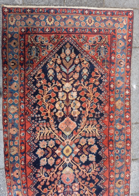 Antique Hamadan long Runner 518  x 98 cm., 17' x 3' 2". good pile in general, one lower 'door entrance'area, see last two picts.        