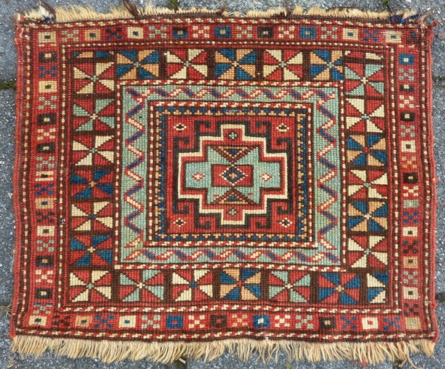 Shirvan Bagface, 45  x 58 cm., 18" x 23", 19th. c. All natural dyes and woolen structure.               