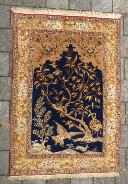 Kashan prayer, wool and silk pile, 206 x 143 ( 6'9"x 4'8"), ca. 1930's. Mint condition without any wear, apparently always used as a wall hanging.       