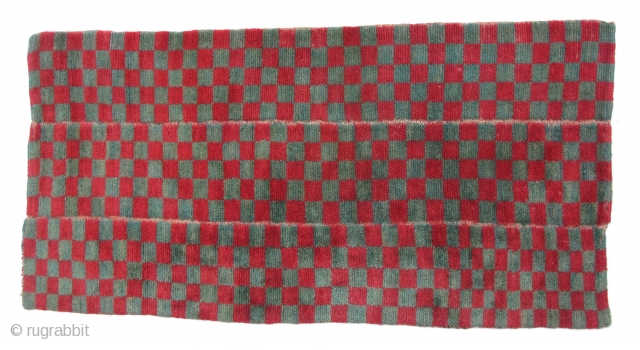 Tsukdruk Red & Green Checkered Khaden (TC01) 
31 1/2” x 63 1/4” 
Cut-pile checkered tsukdruk Khaden (sleeping size) Carpet 
3 panels of red & green checked design.
Condition: Well used but solid condition.  ...