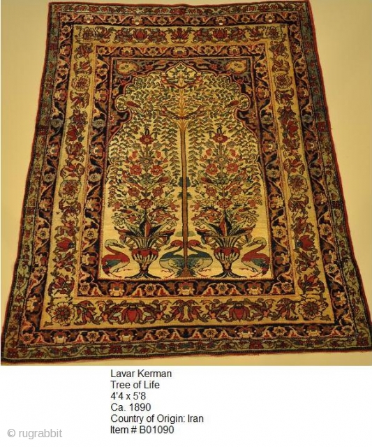 Lavar Kerman - Tree of Life
4.04 x 5.08
Ca. 1890
Country of Origin: Iran
Item # B01090                   