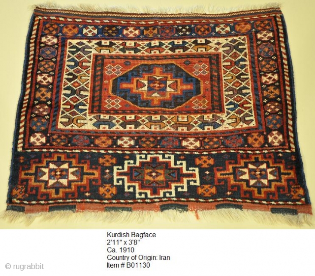 Kurdish Bagface
2.11 x 3.08
Ca. 1910
Country of Origin: Iran
Item # B01130                       