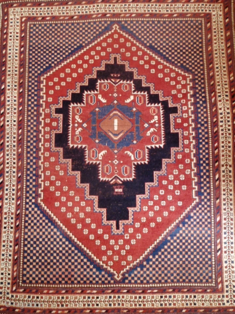 Handsome antique Afshar from the late 19th c. that doubles as a chess board.  Anyone for a game of checkers?  Complete with kilim ends and in good original condition.   ...