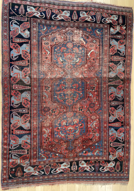 4'7" x 6'3" Afshar, really rough but a great border. Contact robert@mannrugs.com                     